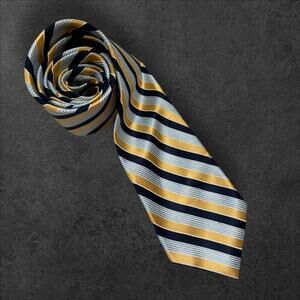 Nautica Men's Gold + Blue Striped 100% Silk Professional Tie